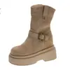 Botines de gamuza estilo retro para mujer, nueva colección otoño/invierno 2026, Botas vaqueras estilo Western con suelas gruesas para mayor altura y un efecto adelgazante, Botas tipo Martin