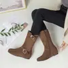 Hebilla de cinturón cruzada casual de comercio exterior 3343 botas de caña media tacón de plataforma nuevo 2024 talla botines gamuza negro
