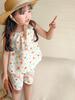Novo conjunto de duas peças de verão para meninas estilo pintura a óleo floral conjunto de verão para meninas calça saia suspensa estilo ocidental celebridade da internet