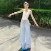 Comercio transfronterizo holgado paseo ocio azul claro estilo perezoso a rayas verano pierna ancha 2025 pantalones casuales deportivos para mujer