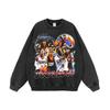 Suéter de cuello redondo desgastado y lavado con estampado de estrella de baloncesto de hip hop estadounidense para hombres y mujeres, suéter con capucha retro de moda urbana
