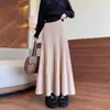 Saia plissada emagrecedora de cintura alta estilo coreano que cobre os quadris, nova saia guarda-chuva de moda feminina de tricô com barra larga outono/inverno 2026