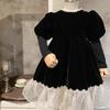 Comercio Exterior Ropa Infantil al por Mayor Vestido para Niñas Otoño e Invierno 23 Nuevo Vestido de Princesa Infantil con Perlas Falso Dos Piezas Encaje Empalmado