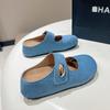 Moda Primavera 2025 Estilo Francês Feijão Dourado Mary Jane Slip-On Meio Fechado Sapatos Meia-Pata Aumentadores de Altura Estilo Europeu