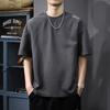 Camiseta de Verano Americana de Peso Pesado de Manga Corta para Hombre 2025 Nueva Marca de Moda Retro Lavada Manga Cinco Cuartos Camiseta Casual Holgada