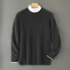 Baicai Rong 2026 Outono/Inverno Novo Primeira Linha Prêt-à-porter 100% Lã Masculino Solto Gola Redonda Casual Camada Base Malha