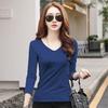 Barraca de Rua Exportação Camiseta Feminina Gola V Manga Longa Feminina Slim Camisa Básica Look Emagrecedor Estilo Coreano Feminino Primavera & Outono Tops Transfronteiriço