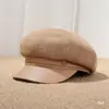 Estilo Coreano Estilo Maillard Ala de Cuero Parche de Cuero Hebilla de Cuero Gorra Octogonal para Mujer Otoño Invierno Retro Versátil Adelgazante Gorra de Boina