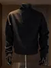 Moletom listrado de chenille com decote V cruzado para homens, camiseta de manga comprida para primavera, outono e inverno, com uma camada interna estilosa e um design de zíper diagonal