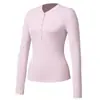 Camiseta para Mujer, Manga Larga, Ceñida a la Cintura, Camisa Henley Adelgazante, Top Deportivo con Botones, Casual Fitness, Hombro Normal Ropa de Yoga, Secado Rápido