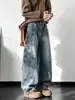 Jeans de guadaña deconstruidos plisados para hombre, nuevo estilo de otoño, pantalones largos anchos holgados vintage lavados, pantalones largos casuales americanos