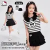 Conjunto de Verão para Meninas 2026 Novo Estilo para Crianças de Média e Mais Velhas Camiseta Listrada Elegante sem Mangas Saia de Renda Conjunto de Duas Peças