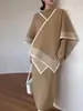 Conjunto de duas peças para mulheres: Xale tipo capa de tricô de alta qualidade + Vestido de comprimento médio com temperamento, outono e inverno, quente