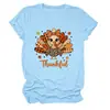 Amazon eBay sitio independiente moda casual Acción de Gracias mujer "agradecida" pavo hoja de arce cuello redondo camiseta