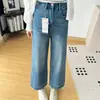 Um item essencial para mulheres baixinhas! Jeans Wide-Leg Feminino Outono 2026, Calça Cropped Wide-Leg de Cintura Alta com Stretch em Quatro Direções Emagrecedora