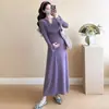 Falda para Mujeres Embarazadas Otoño e Invierno Falda de Punto Morada Elegante de Gama Alta Moda Mamá Caliente Estilo Coreano Aspecto Delgado Vestido Largo