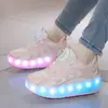Sapatos de caminhada de celebridade da internet carregando luz piscante meninas Crianças estudantes sapatos de patinação sapatos de patinação de duas rodas masculinos podem receber rodas sapatos de purga