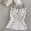 Camisola de Estilo Coreano con Delicado Estampado Floral para Mujer, Chaleco de Verano con Ribete de Encaje Puro Deseo y Cordones, Top Dulce Picante para Chica Ins