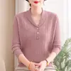 Tejido de punto de otoño para mujer de mediana edad, nuevo estilo 2026, top de manga larga básico para primavera y otoño, blusa de corte holgado