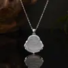 Collar con Colgante de Buda Cara Sonriente de Plata de Ley 925 para Mujer, Calcedonia Natural Hielo Alto, Buda Ágata Blanca, Nueva Cadena de Clavícula Estilo Chino