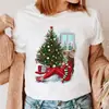 Moda de Verano Feliz Navidad Árbol de Navidad Papá Noel Camiseta Informal de Manga Corta de Moda para Mujer Estilo Europeo y Americano