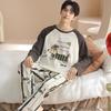 Nuevo Conjunto de Pijama de Algodón Puro para Hombre Primavera y Otoño Mangas Largas y Pantalones Casuales Rayas de Cachorro Ropa de Casa