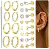 Conjunto de 24 peças de piercing de lábio e orelha push-in transfronteiriço, conjunto de brincos de aço inoxidável com zircônia unissex