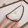 Colar de Contas Ábaco Pedra Olho de Tigre Natural High-End Retrô Outono e Inverno Corrente para Clavícula com Contas de Vidro Preto Versátil para Mulheres
