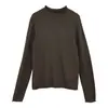 Top de lã de alta qualidade sem costura com gola alta, camada base simples para outono e inverno, suéter de malha com borda dobrada para o trabalho