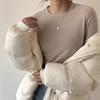 Camisa de terciopelo de doble cara Ropa interior de mujer Otoño e invierno Nueva camiseta de manga larga con cuello redondo Top ajustado cepillado para todo tipo de combinaciones