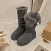 Estilo quente de sola grossa 2026 para aumentar a altura de pessoas baixas botas longas femininas botas de neve forradas com fleece sapatos de algodão de uso duplo outono e inverno novo estilo