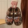 Sapatos Mary Jane de Inverno Femininos com Solado Grosso, Quentes e Fofos, Estampa de Urso, Fechamento em Velcro e Estampa de Leopardo, Sapatos Peludos Personalizados