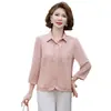 Camisa delgada de principios de otoño para mujeres de mediana edad y mayores con cuello camisero, camisa adelgazante para madre, top vintage, camisa básica elegante