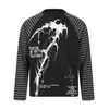Camiseta Gótica Dark Scythe Estilo de Rua Americano com Manga Longa para Homens, Top Outonal Listrado Color-Block com Manga Raglan