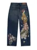 Pantalones Casuales Transfronterizos Europeos y Americanos Derschutze Jeans de Calle Bordados de Flor de Ciruelo Pantalones de Pierna Ancha Sueltos para Hombres y Mujeres Modernos