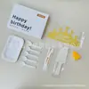 Talheres Descartáveis para Bolo Hp Conjunto de Cinco Peças High-End Confeitaria Privada Faca e Garfo Espessos de Aniversário Conjunto em Caixa de Presente Pronta