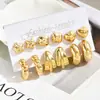 6 pares de aretes de traje estilo europeo y americano dorados retro en forma de C personalidad exagerada geométricos en forma de corazón redondos de retención de color venta al por mayor
