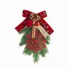 Ornamento de galho artificial de pinheiro de Natal para pendurar, Decoração de pequena árvore de Natal invertida, Laço, Floco de neve, Decoração de estrela, Pendente de porta