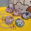 Espejo de Maquillaje Redondo Conveniente con Cadena para Llavero Colgante Decoración de Bolso de Moda Regalo Pequeño para Parejas