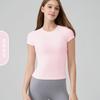 Verão Fino Snu Toque de Pele Slim-Fit Manga Curta Esportivo Feminino Cintura Marcada Emagrecedor Fitness Yoga Top Secagem Rápida Respirável