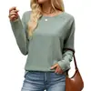 Comercio Transfronterizo Europeo y Americano de Amazon 2026 Otoño/Invierno Nueva Camiseta de Manga Larga Suelta de Color Sólido con Cuello Redondo Top Casual para Mujer