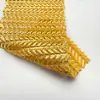 Tejido de Malla con Patrón de Espiga de Trigo con Estampado Completo Dorado, Tejido de Malla Elástica de Espiga para Decorar Vestidos de Escenario y Desfile de Moda