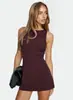 Vestido chaleco sin mangas transfronterizo europeo y americano más vendido para mujer, cuello redondo, corte ajustado, que se ciñe a la cadera, corto, mini vestido a rayas de moda