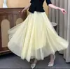 Falda de malla para mujer, falda morada para danza cuadrada, falda de gran vuelo de 720 grados, grupo de baile, cintura alta, ajustada, línea A, longitud para foto