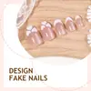 Uñas Postizas Transfronterizas con Bordes Estilo Francés, Estilo Sencillo, Patrón de Corazón, Pegatinas para Uñas de Color Sólido, Uñas Postizas de Alta Calidad al por Mayor