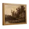 Popular Pintura de Escritorio con Marco de PS de Grano de Madera de Amazon para Decoración de Sala de Estar, Pared de Fondo de Sofá, Pintura Colgante de Paisaje Campestre