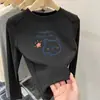 Camiseta stylish de doble cara con forro polar, cuello redondo, para niños mayores, cálida y suave, top casual de manga larga para niñas, adecuado para usar en capas