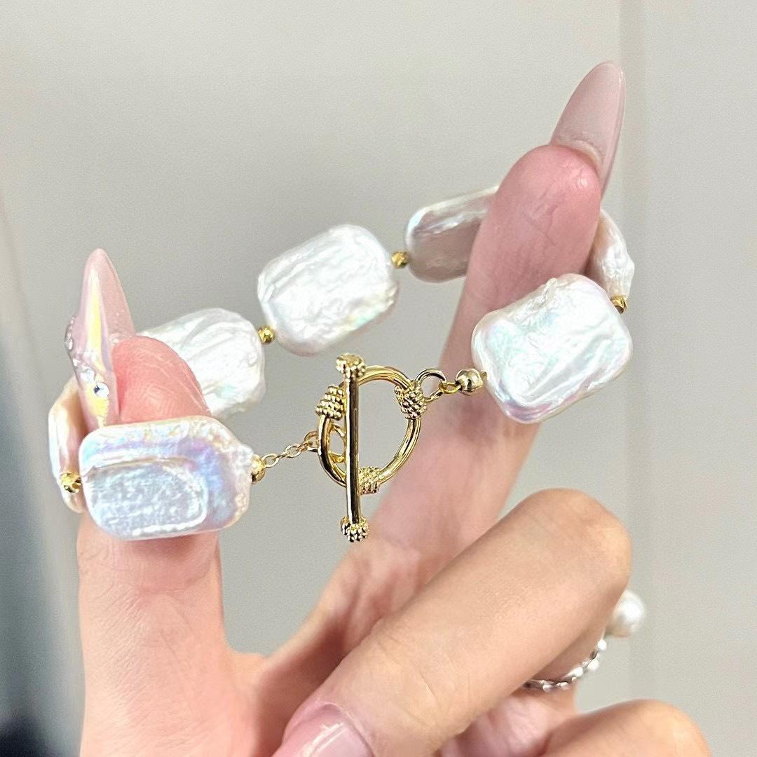 方块巴洛克两件套装天然强光方巴洛克淡水珍珠14k注