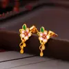 Nuevo Estilo Chino Estilo Antiguo Super Hada Esmalte Melocotón Juego de Vino Oro Arena Flor de Melocotón Collar Pulsera Anillo Pendientes Joyería