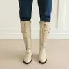 Botas altas de invierno y otoño para mujer, talla grande, punta redonda, suela de goma, tacón cuadrado antideslizante, botas Martin versátiles de comercio exterior, color liso, cremallera lateral